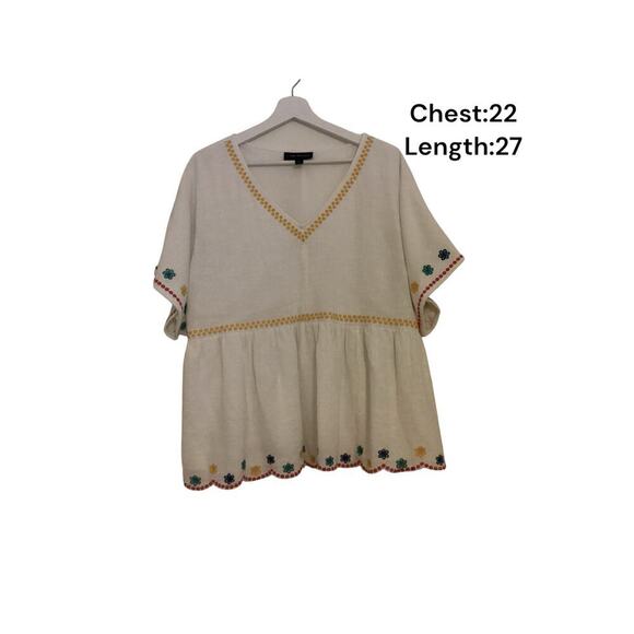 Lane Bryant Embroidered Babydoll Top Peasant Blouse V-neck women’s sz 16 - Picture 4 of 5